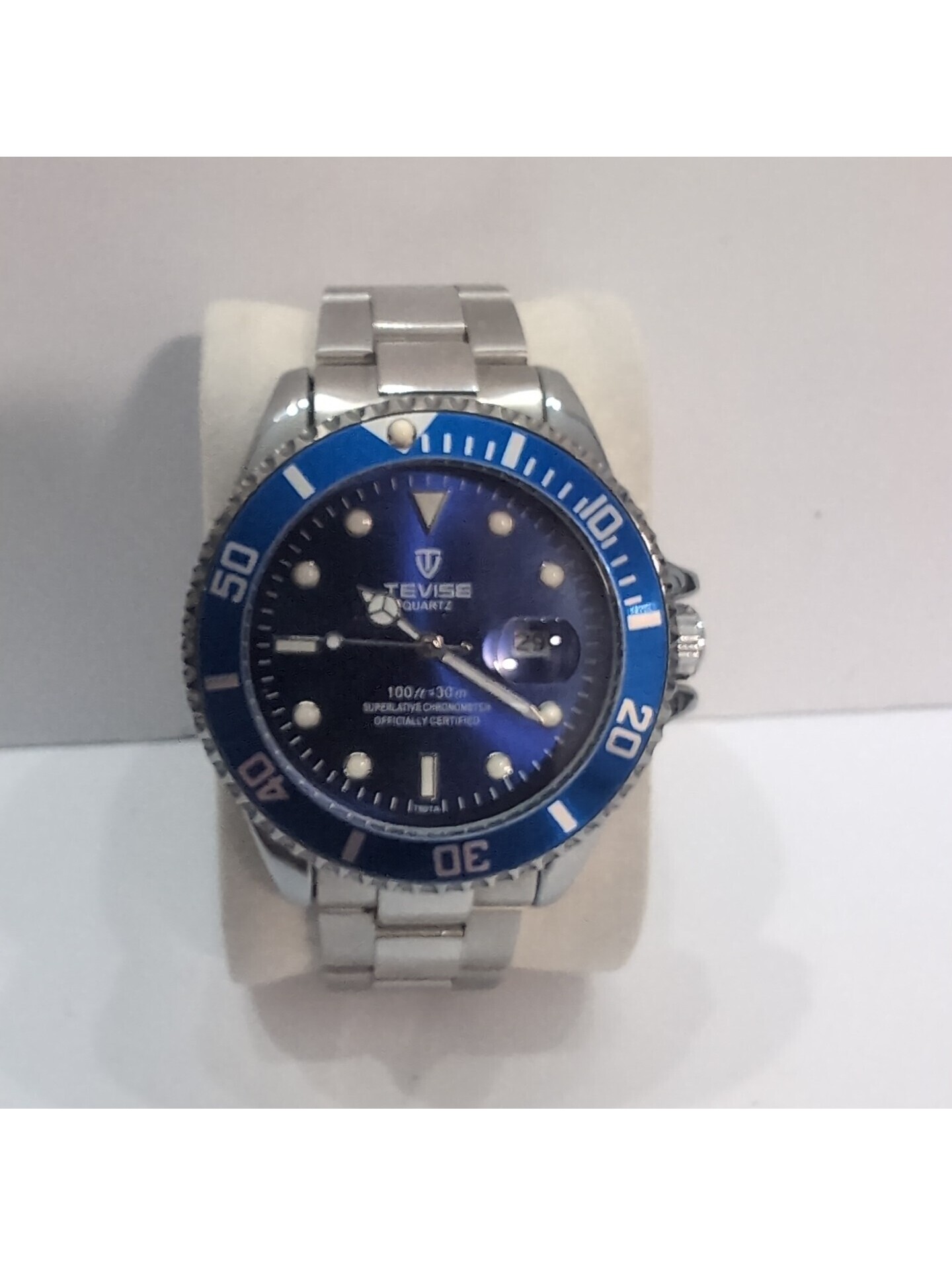 Tevise Quartz Mens Watch Blue Dial Bezel Dive Chronograph Perpetual Submariner Tevise Quartz Mens Watch Blue Dial Bezel Dive Chronograph Perpetual Submariner